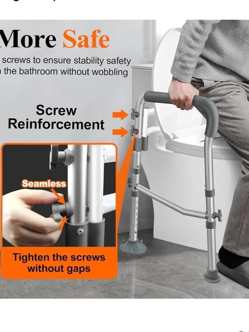 Adjustable Bathroom Support Rail - Gray